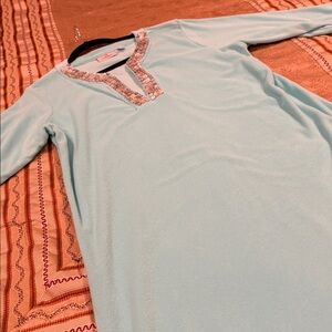 NWOT Quacker Factory Stylish Turquoise Maxi ROBE, Silver Button Accents, L